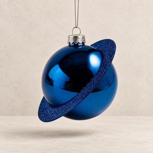 Blue Glitter Planet Bauble - Glass - 11cm