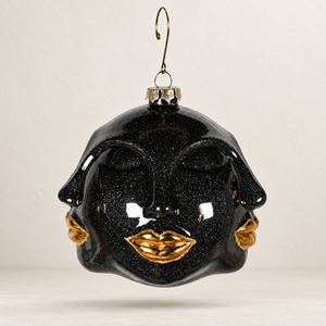 Black and Gold Multi Face Bauble - Glass - 11cm