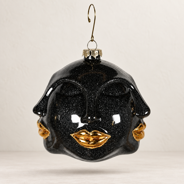 Black and Gold Multi Face Bauble - Glass - 11cm