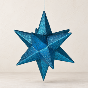 3D Blue Glitter Star Bauble - Lightweight Paper - 17cm