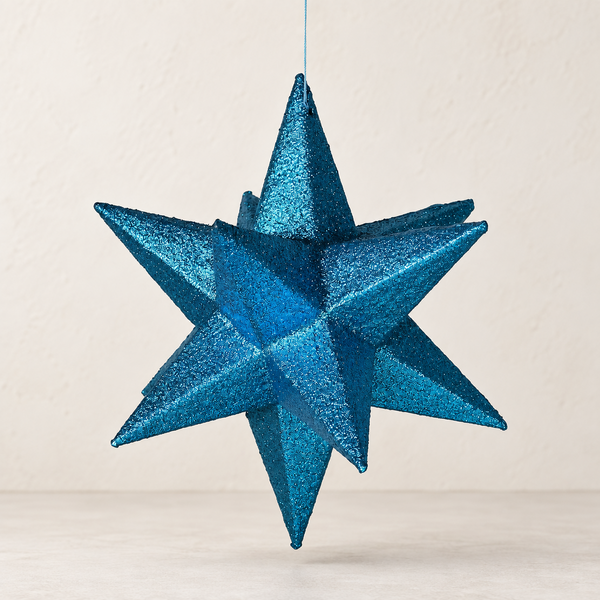 3D Blue Glitter Star Bauble - Lightweight Paper - 17cm