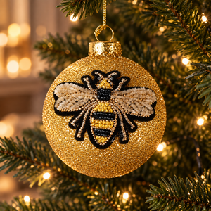 Gold Bee Glitter Bauble - Gold Glass - 8cm