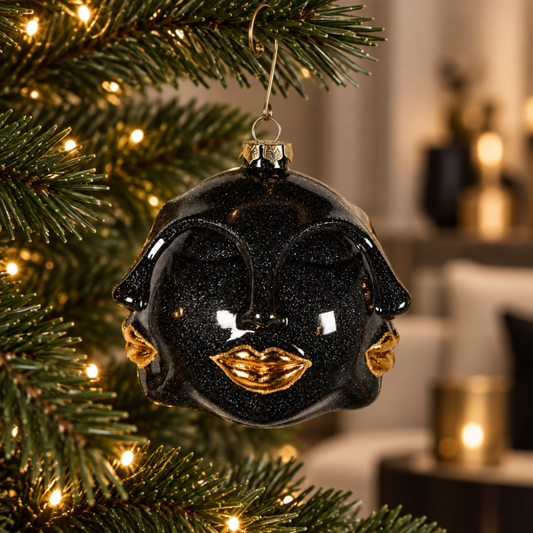 Black and Gold Multi Face Bauble - Glass - 11cm