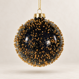 Chunky Gold Glitter Bauble - Black and Gold Glass - 8cm