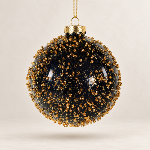 Chunky Gold Glitter Bauble - Black and Gold Glass - 8cm
