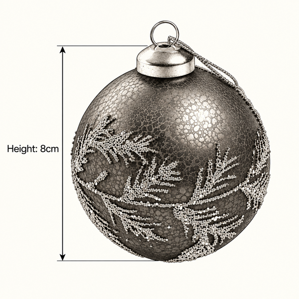 Copper Leaves Glitter Bauble - Glass - 8cm