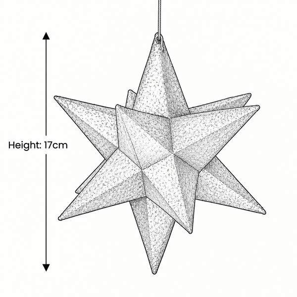 3D Blue Glitter Star Bauble - Lightweight Paper - 17cm