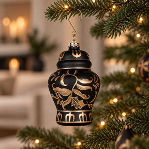 Black and Gold Ginger Jar Bauble - Glass - 11cm