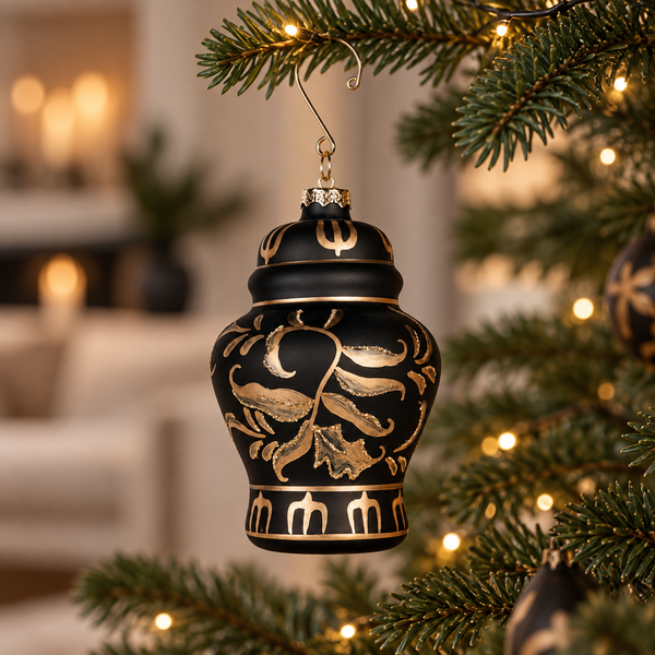 Black and Gold Ginger Jar Bauble - Glass - 11cm