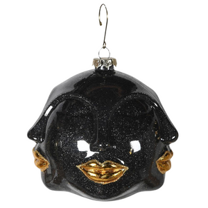 Black and Gold Multi Face Bauble - Glass - 11cm