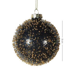 Chunky Gold Glitter Bauble - Black and Gold Glass - 8cm