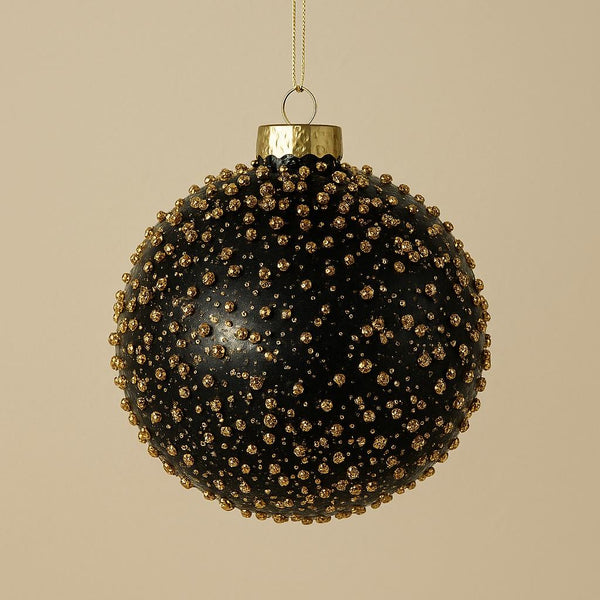 Chunky Gold Glitter Bauble - Black and Gold Glass - 8cm