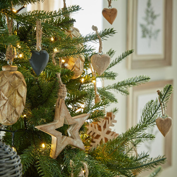 White Wash Wooden Star Decoration - 26cm