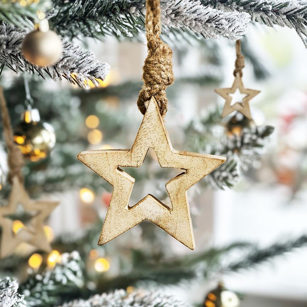 White Wash Wooden Star Decoration - 26cm