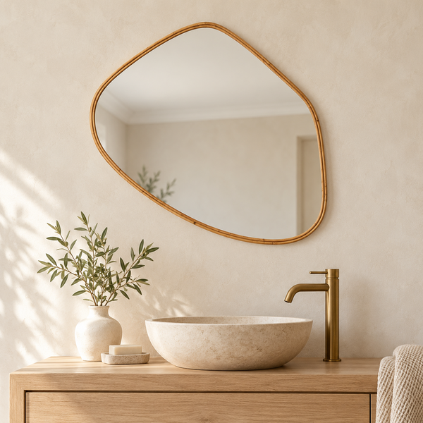 Ruby Wall Mirror - Natural Rattan Pebble Frame - 81cm