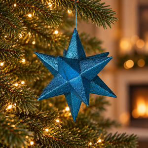 3D Blue Glitter Star Bauble - Lightweight Paper - 17cm