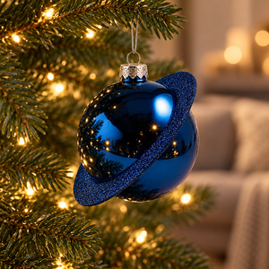 Blue Glitter Planet Bauble - Glass - 11cm
