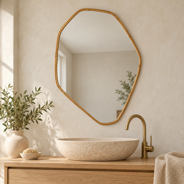 Ruby Wall Mirror - Natural Rattan Pebble Frame - 83cm