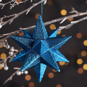 3D Blue Glitter Star Bauble - Lightweight Paper - 17cm