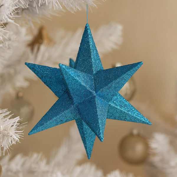 3D Blue Glitter Star Bauble - Lightweight Paper - 17cm