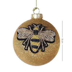 Gold Bee Glitter Bauble - Gold Glass - 8cm