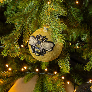 Gold Bee Glitter Bauble - Gold Glass - 8cm