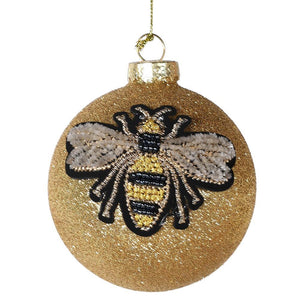 Gold Bee Glitter Bauble - Gold Glass - 8cm