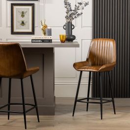 Brooklyn Bar Stool - Olive Brown Seat - Black Base - 75 | Where Saints Go