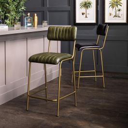 Diner Bar Stool - Green Seat - Antique Brass Base - 67 