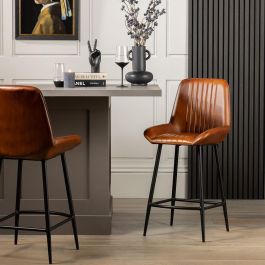 Brooklyn Bar Stool | Tan Seat - Black Base - 66 | Where Saints Go