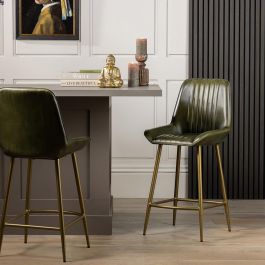 Brooklyn Bar Stool - Green Seat - Dull Gold Base - 66 | Where Saints Go