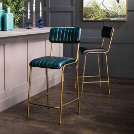 Diner Bar Stool - Blue Seat - Antique Brass Base - 67 | Where Saints Go