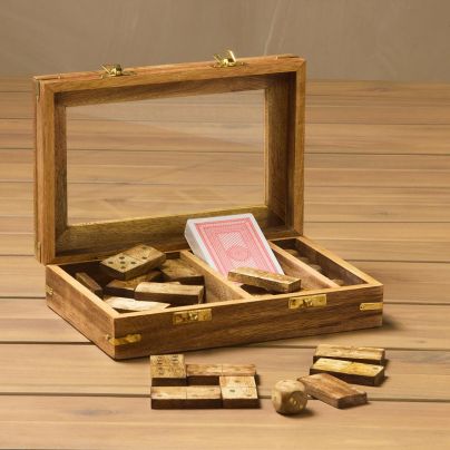 Classic Dominoes - Cards & Dice - Wooden Game Box Set