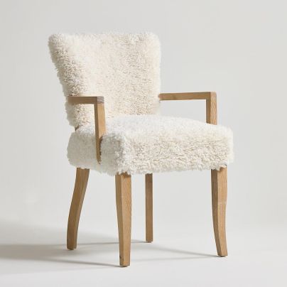 Teddy Dining Armchair - Faux Sheepskin Fur Seat - Solid Oak Frame