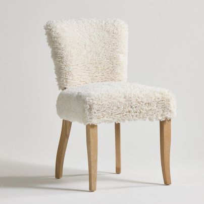 Teddy Dining Chair - Faux Sheepskin Fur Seat - Solid Oak Frame