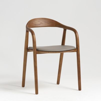 Copenhagen Dining Chair - Grey PU Leather Seat - Walnut Bow Frame