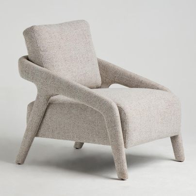 Rexton Accent Chair - Specked Stone Grey Linen Fabric - Solid Curved Frame