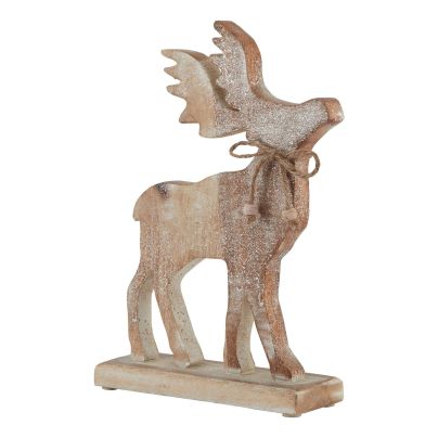 Christmas Decoration Stag - Wooden Standing Ornament - Sparkle Detail - 27cm