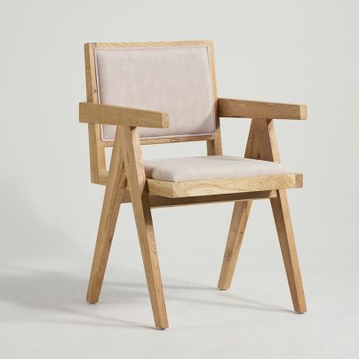 Adagio Inspired Dining Chair - Grey Upholstery Fabric - Brushed Natural Oak Frame