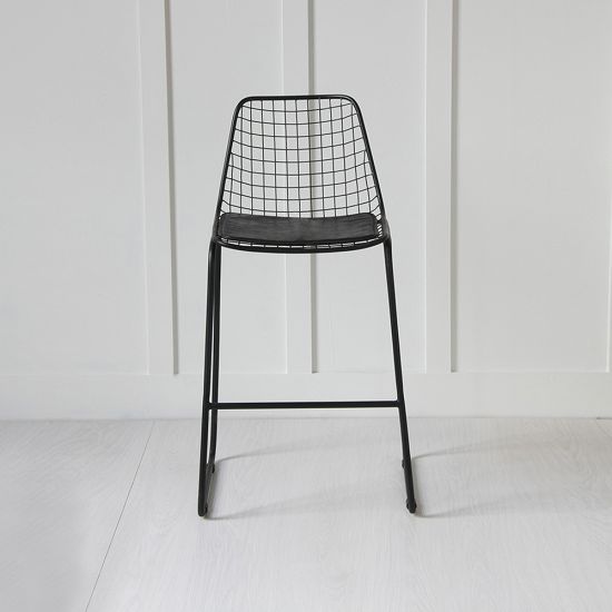 Black Wire Bar Stool with Black Seat Pad