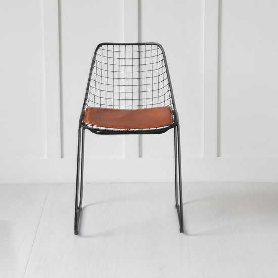 Black Wire Chair, Tan Seat Pad