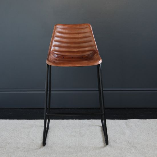 Road House Bar Stool, Brown, Ribbed Seat, 67cm