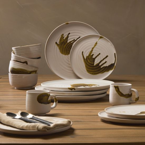 16 Piece Rustica Dinner Set - White with Natural Detail