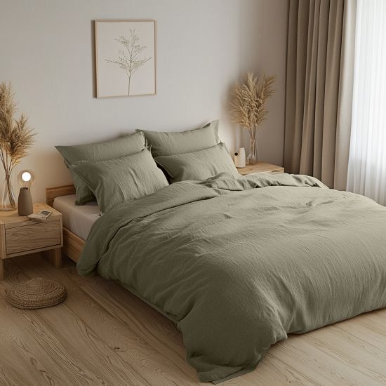 Moss Green Muslin Cotton Bedding Set - Single