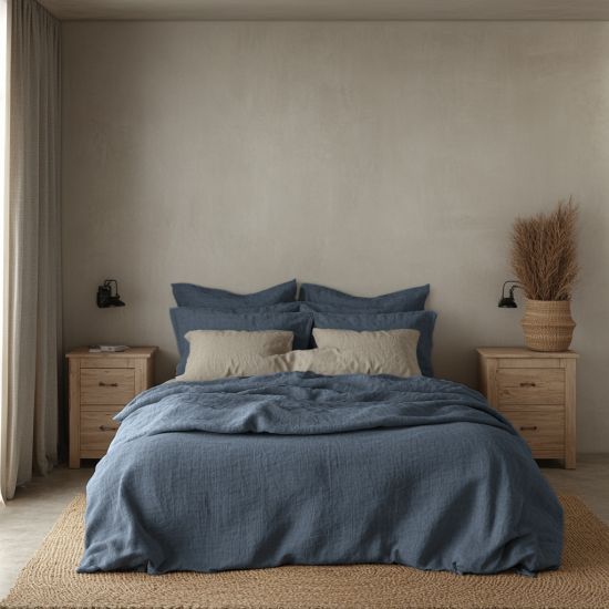 Denim Blue Muslin Cotton Bedding Set - Super King