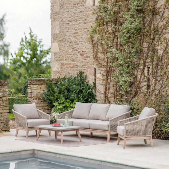Garden Trading - Lynton 3 Seater Sofa Set - Natural Cushion - Acacia Frame