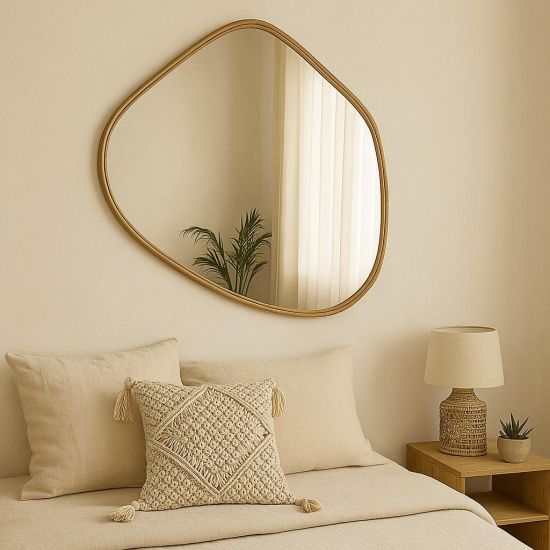 Ruby Wall Mirror - Rattan Frame - Blob Pebble Shape - 83cm
