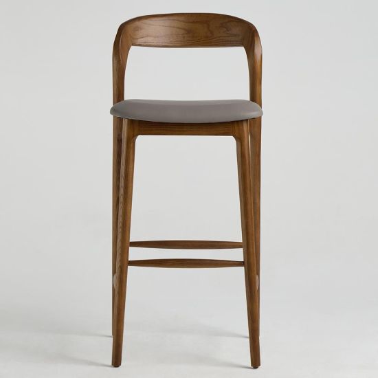 Copenhagen Bar Stool - Grey PU Leather Seat - Walnut Bow Frame - 75cm