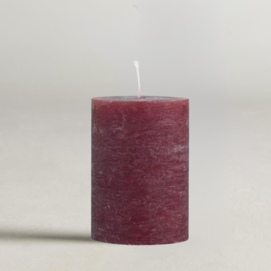 Rustic Pillar Candle - 10cm - 40 Hours Burn Time - Dark Red