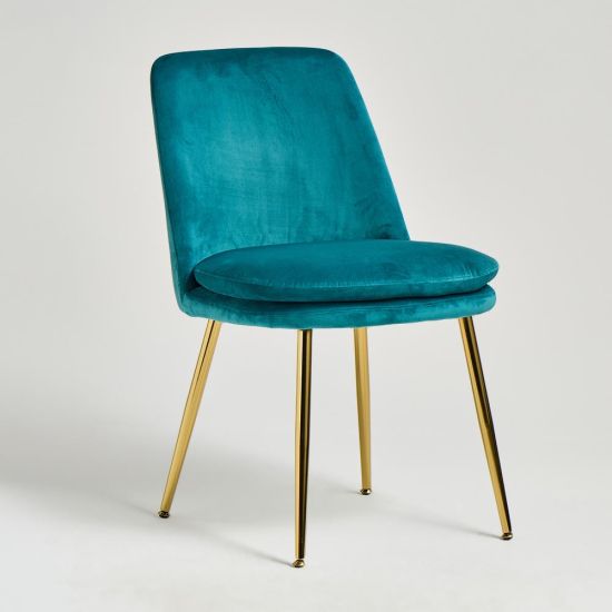 Chelsea Dining Chair - Blue Velvet Fabric Seat - Gold Legs